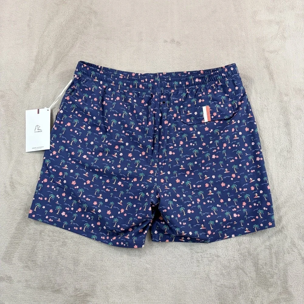 Rhoback Mele Kalikimaka Medley Swim Trunks Men 3XL Admiral Navy Liner Beach NWT